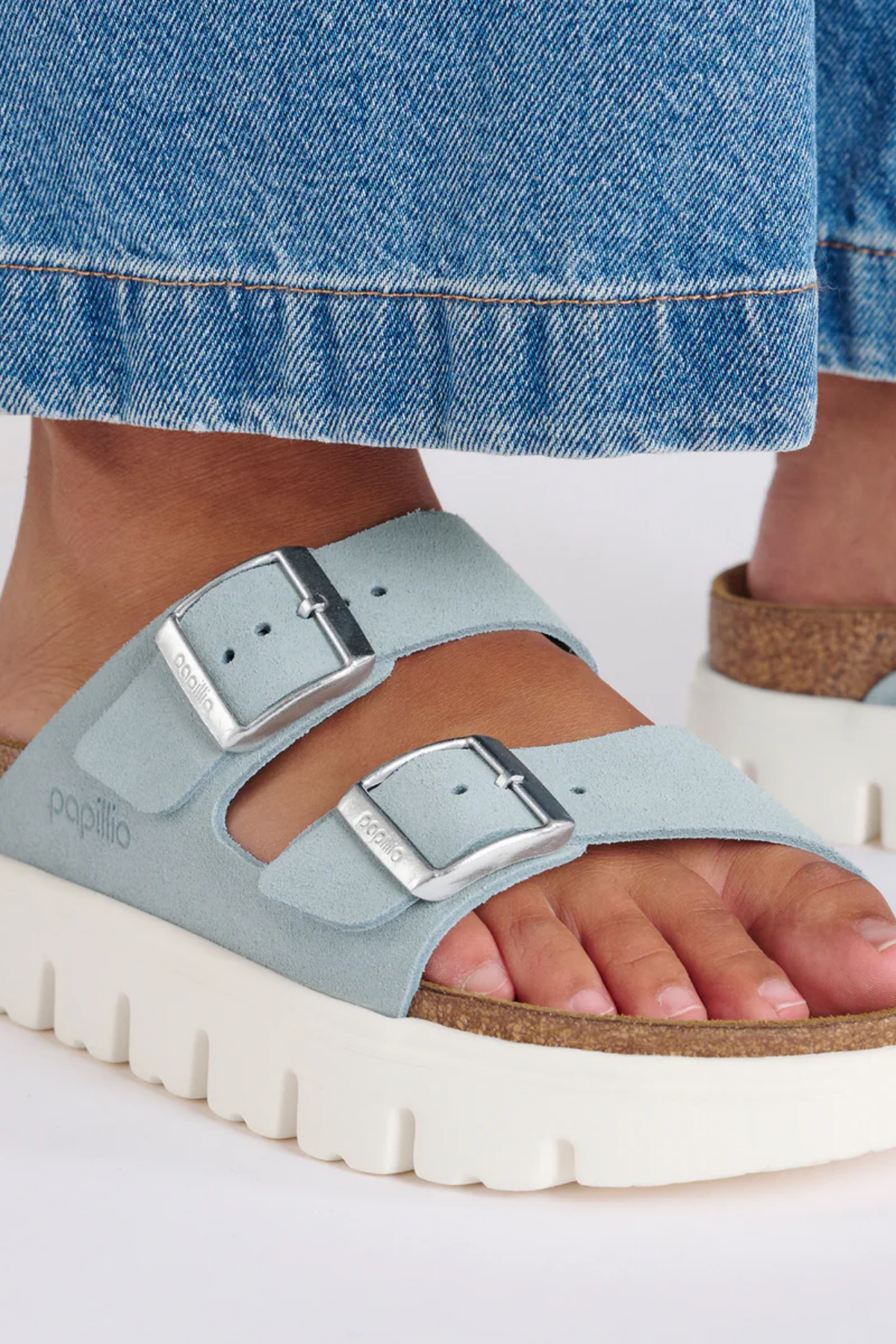 Birken®Stock Arizona Chunky Baby Blue Suede Leather Narrow