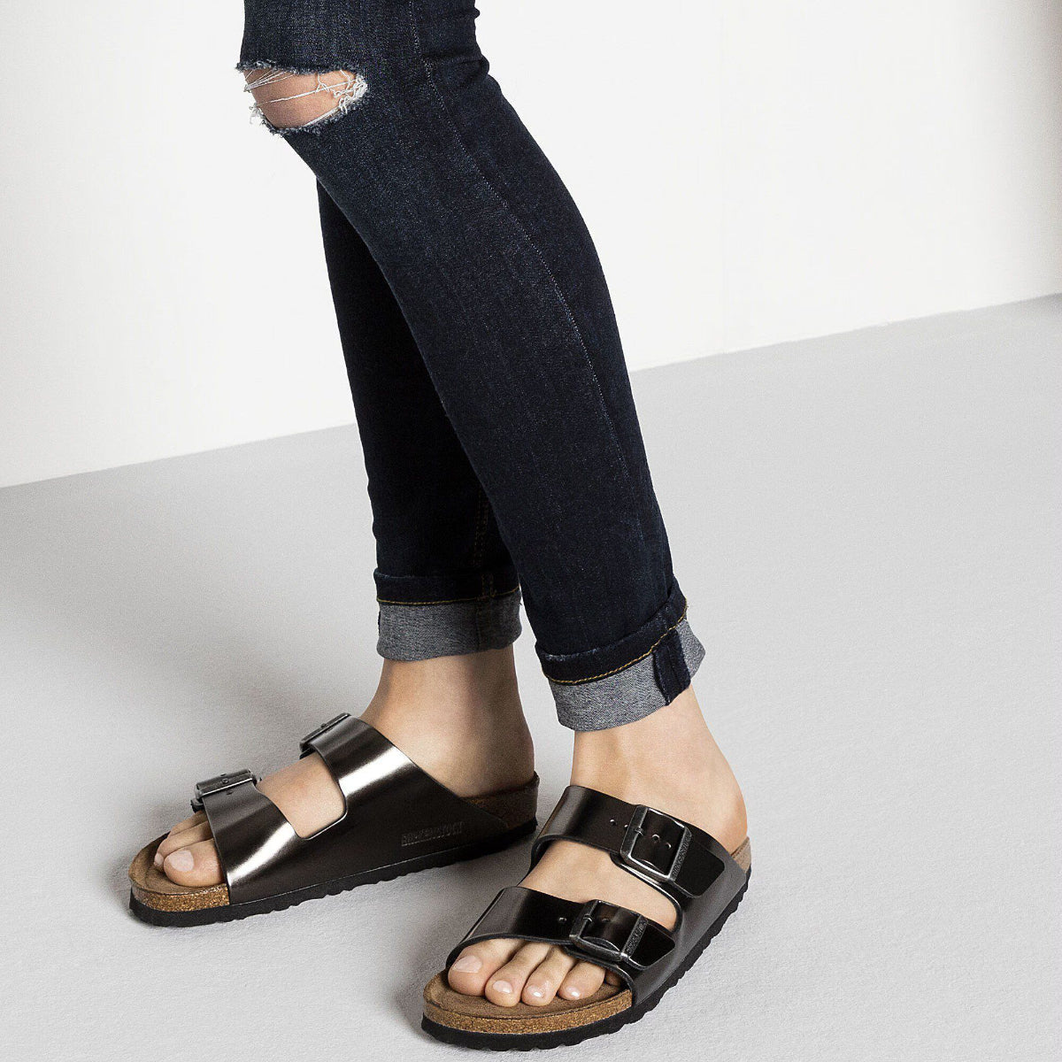 Birken®Stock Arizona Sandales femme Soft Footbed anthracite métallisé