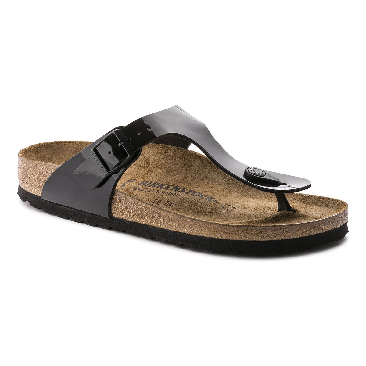 Birkenstock Gizeh Birko-Flor en cuir verni noir