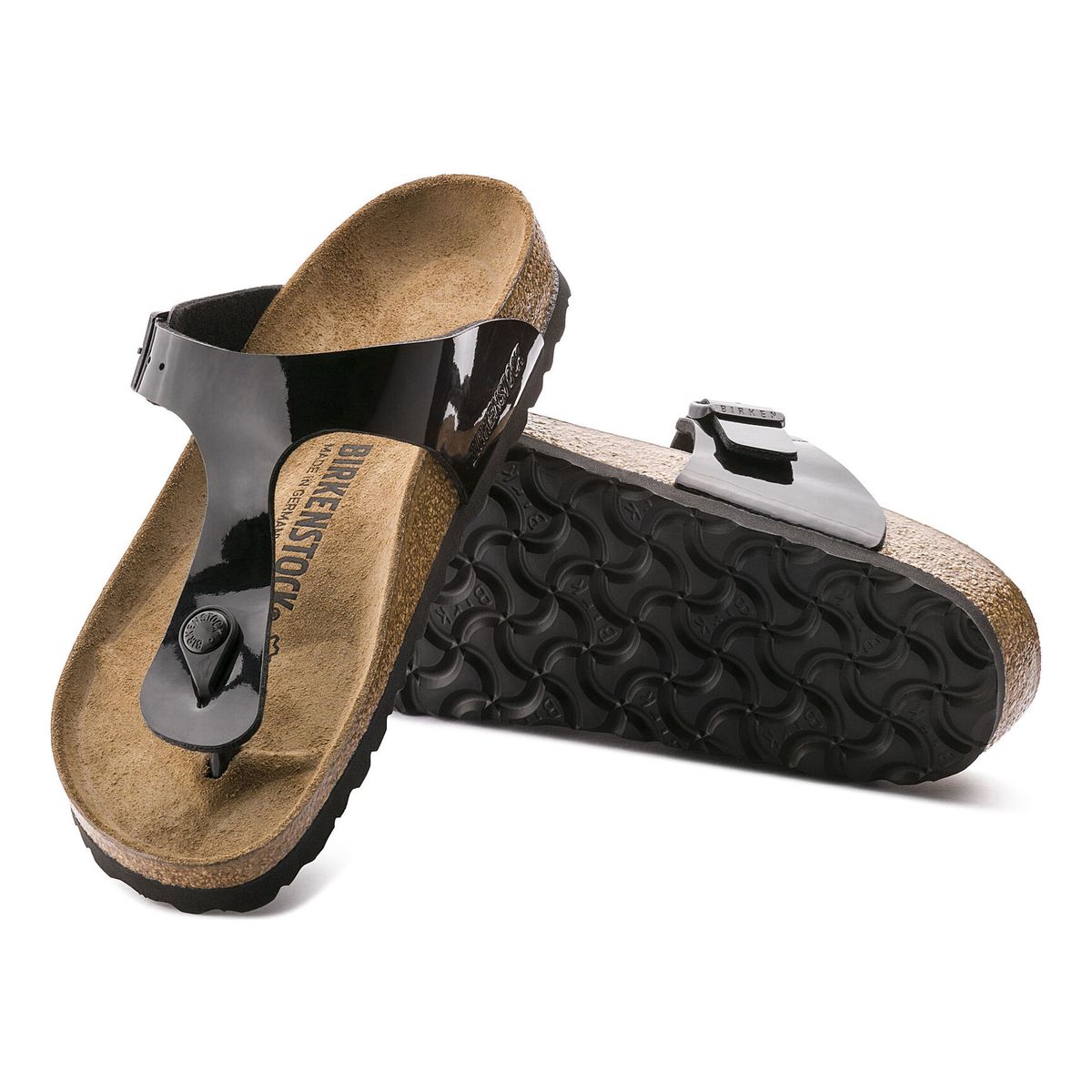 Birkenstock Gizeh Birko-Flor en cuir verni noir