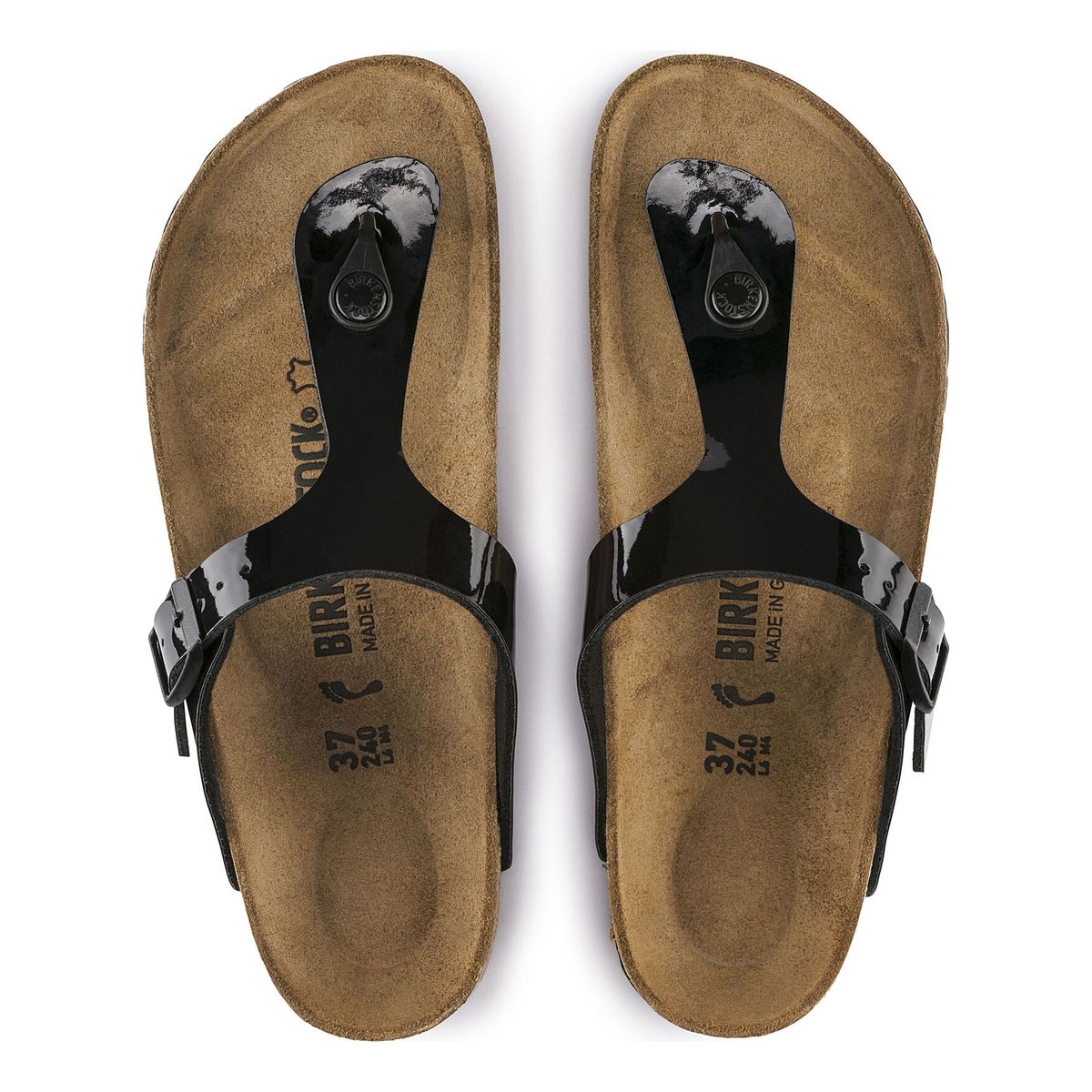 Birkenstock Gizeh Birko-Flor en cuir verni noir