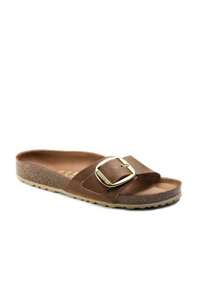 Madrid Big Buckle Cuir Huilé Cognac Étroit