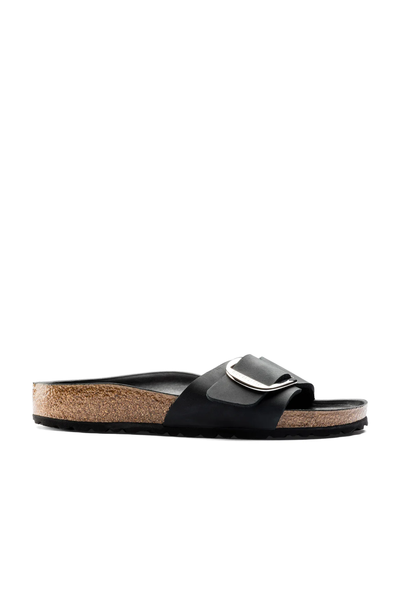 Madrid Big Buckle Cuir Huilé Noir Étroit