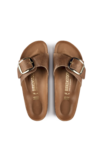 Madrid Big Buckle Cuir Huilé Cognac Étroit