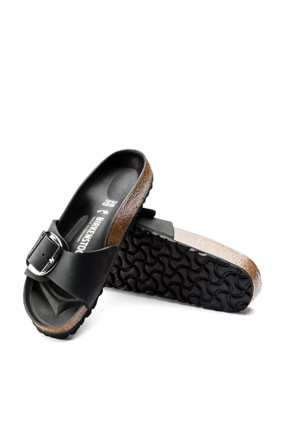 Madrid Big Buckle Cuir Huilé Noir Étroit