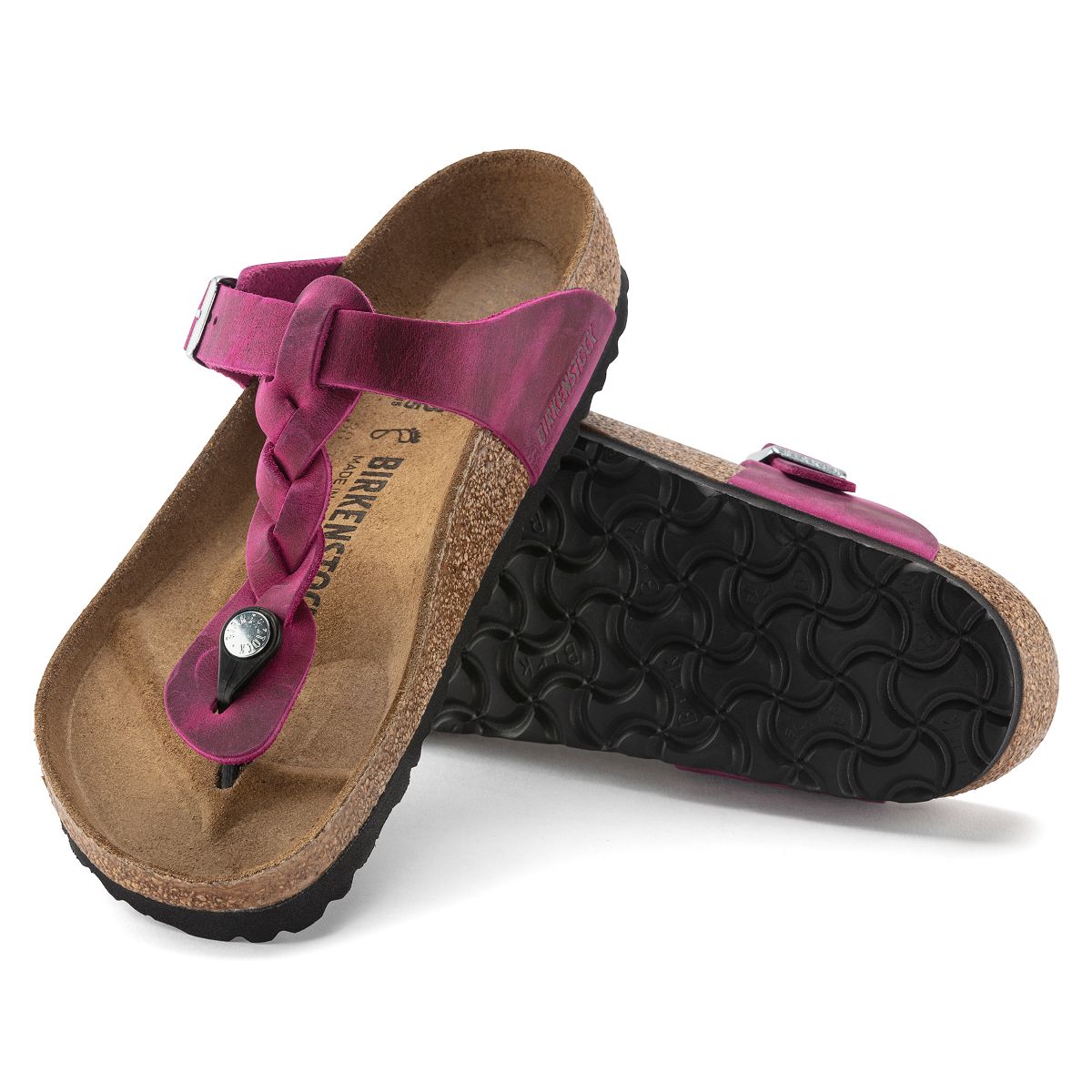 Gizeh Braided Oiled Leather in Fuschia